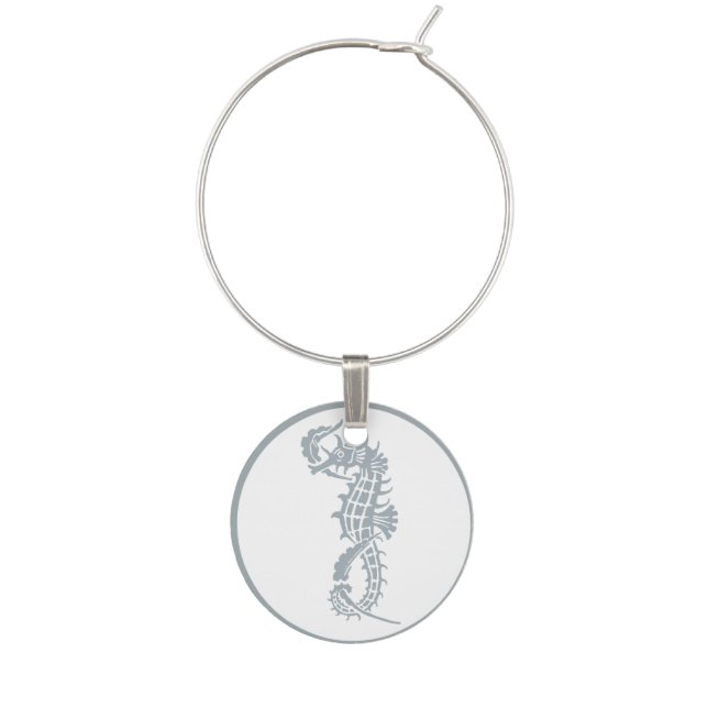 Seahorse Blue Classic Nautical Elegant Wine Glass Charm (Front)