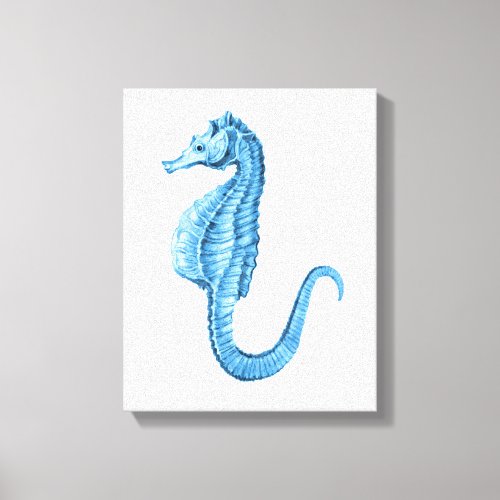 Seahorse blue coastal nautical watercolor canvas print