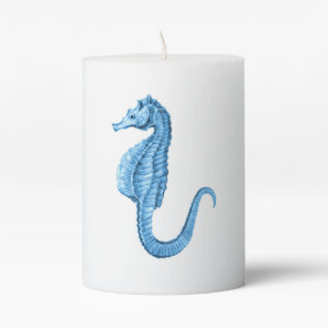 Seahorse blue coastal ocean nautical beach pillar candle