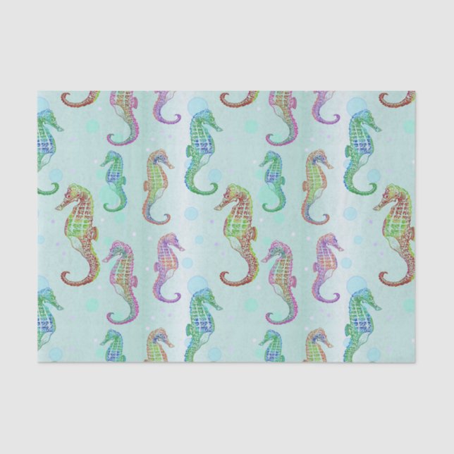 Seahorse Blue Green Tissue Paper (Front)