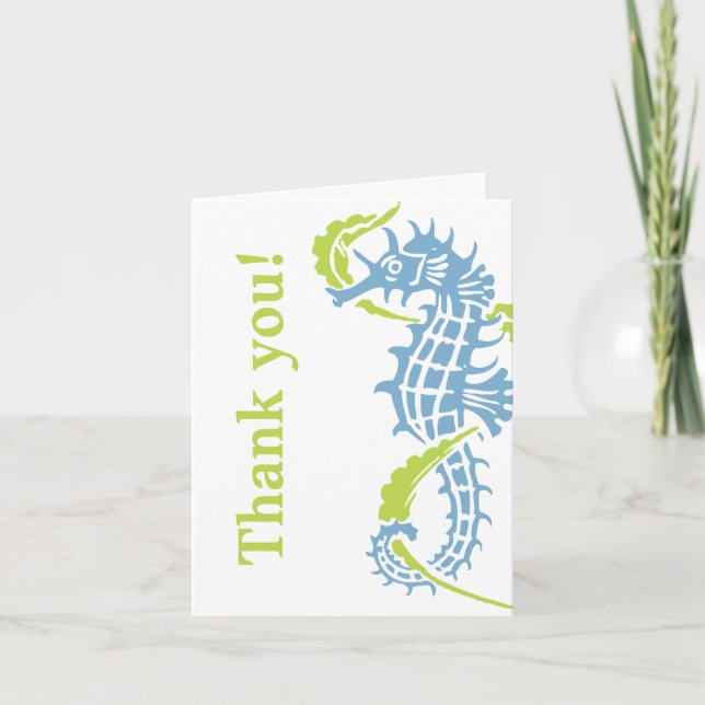 Seahorse blue, green wedding Thank You (Front)