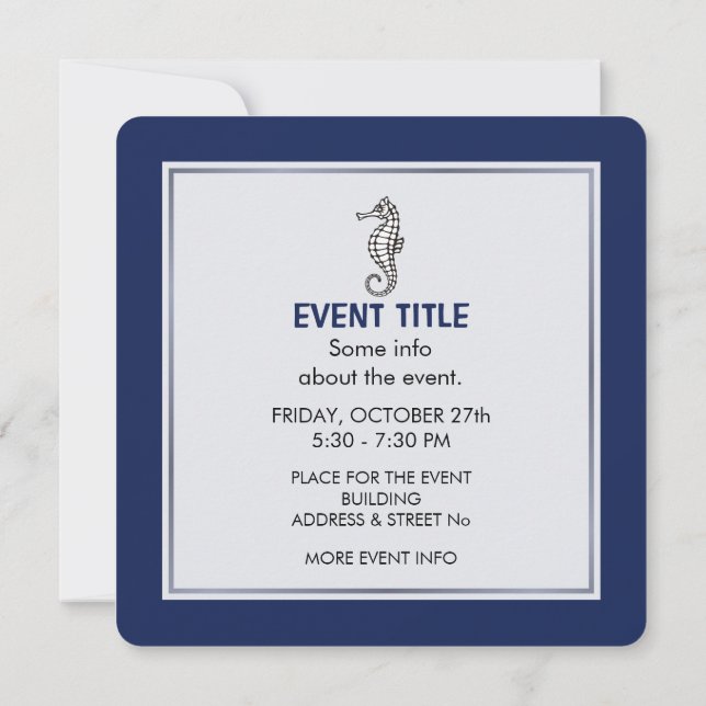 Seahorse Blue Invitation (Back)