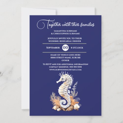 Seahorse blue orange beach theme nautical invitation