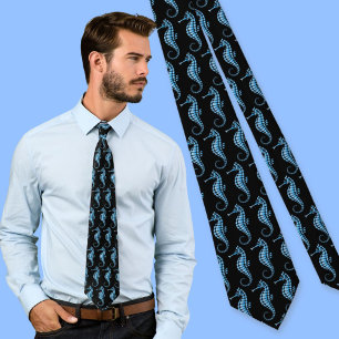 Seahorse Blue Pattern Neck Tie