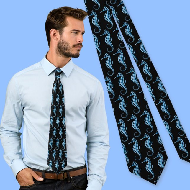 Seahorse Blue Pattern Neck Tie (Creator Uploaded)