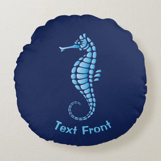 Seahorse Blue Round Pillow (Front)