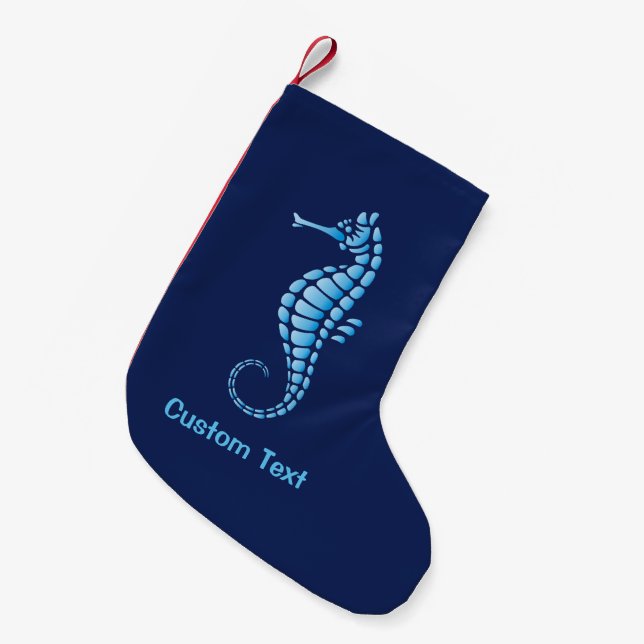 Seahorse Blue Small Christmas Stocking (Front (Hanging))
