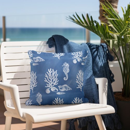 Seahorse Blue Throw Pillow