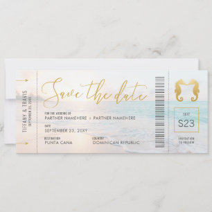 Seahorse Boarding Pass Ticket Beach Wedding Save The Date