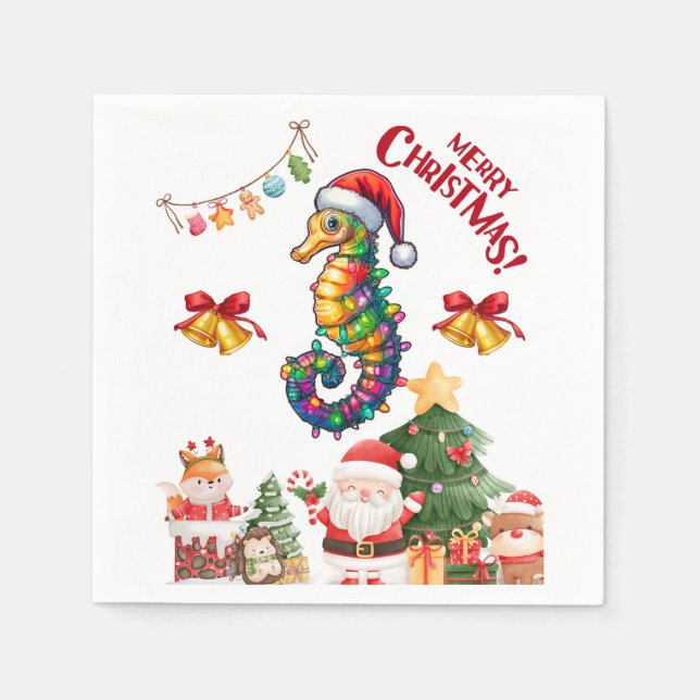 Seahorse Christmas Hat Xmas Napkins (Front)