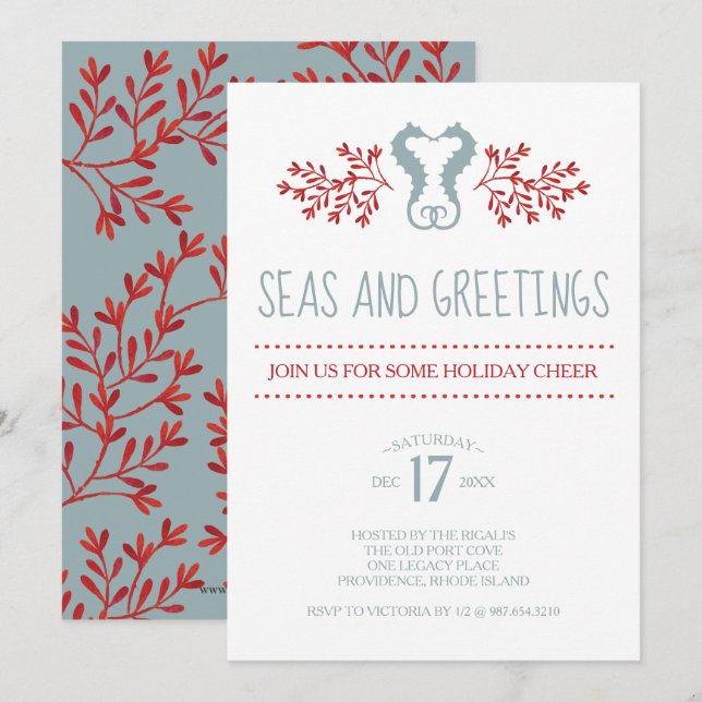 Seahorse Coastal Christmas Party Invitation (Front/Back)