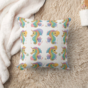Seahorse Colorful Pattern Throw Pillow