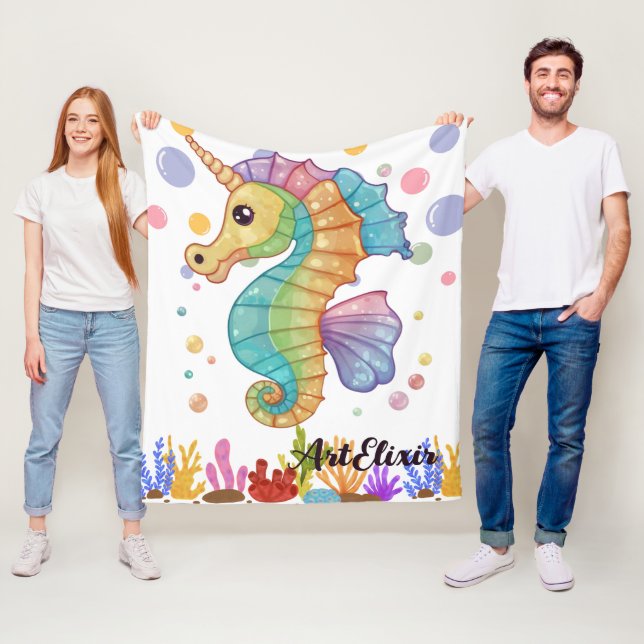 Seahorse Colorful Print Fleece Blanket (In Situ)