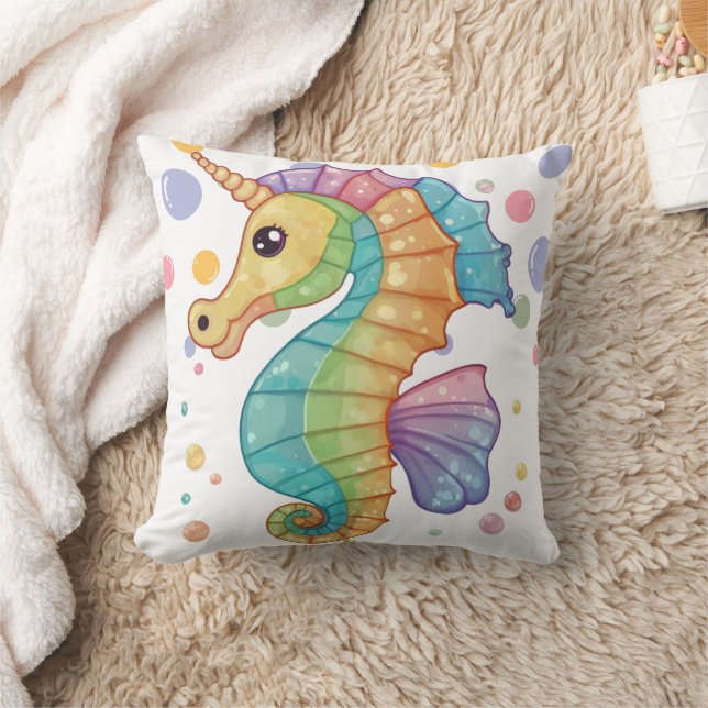 Seahorse Colorful Print  Throw Pillow (Blanket)