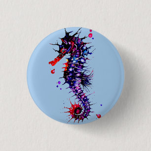 Seahorse Colorful Watercolor Button