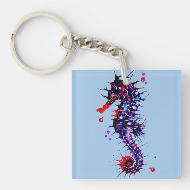 Seahorse Colorful Watercolor  Keychain (Front)