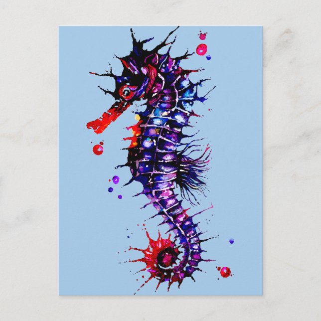 Seahorse Colorful Watercolor Postcard (Front)