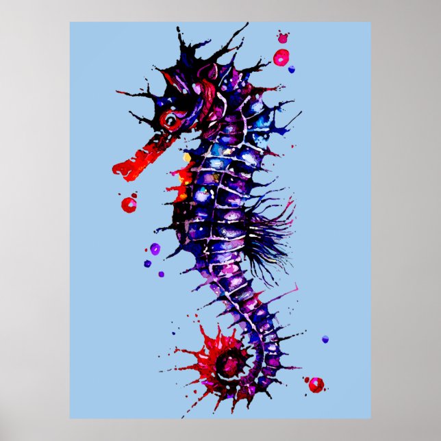 Seahorse Colorful Watercolor  Poster (Front)