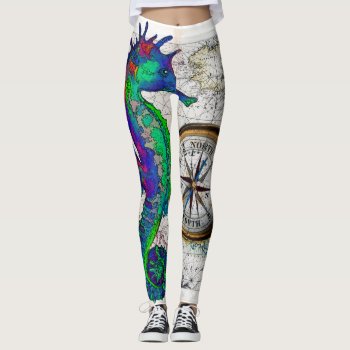Seahorse Compass Leggings by EveyArtStore at Zazzle