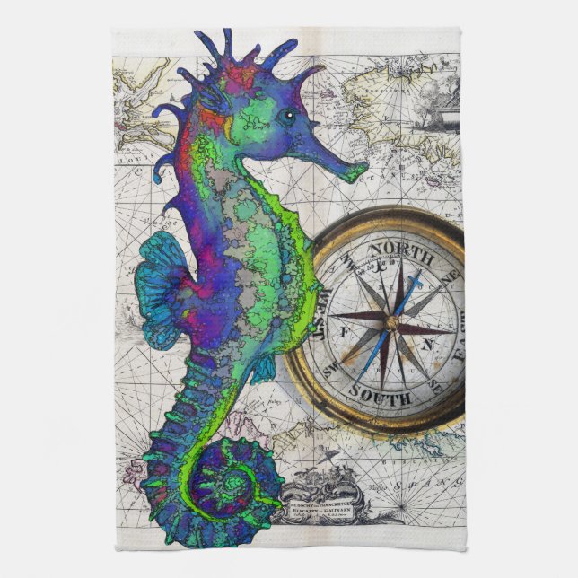 Seahorse Compass Towel (Vertical)