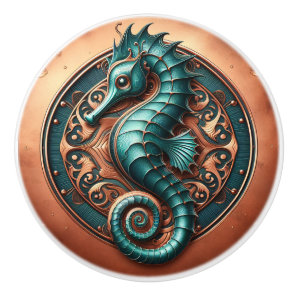 Seahorse Copper and Teal Ceramic Knob