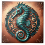 Seahorse Copper and Teal Ceramic Tile<br><div class="desc">Immerse your space in coastal charm with our exquisite Seahorse Copper and Teal Ceramic Tile. Crafted with meticulous attention to detail, this tile features a majestic seahorse motif rendered in gleaming copper tones against a backdrop of soothing teal. Perfect for adding a touch of marine-inspired elegance to your kitchen backsplash,...</div>