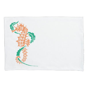 Seahorse coral, emerald summer beach home décor pillowcase