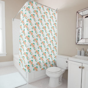 Seahorse coral, emerald summer beach home décor shower curtain