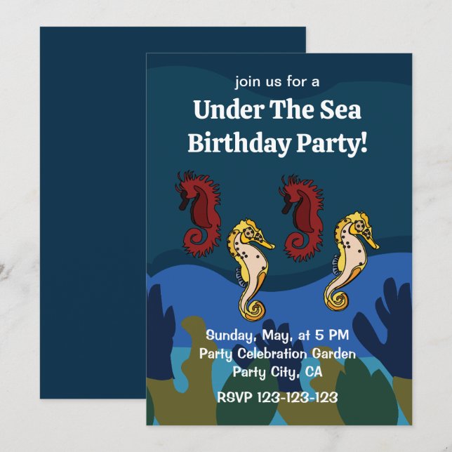 Seahorse Coral Under The Sea Birthday Party Invitation (Front/Back)