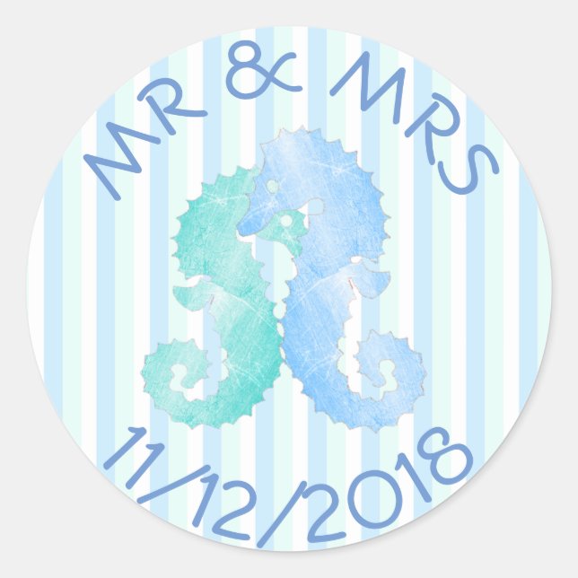 Seahorse Couple Blue Green Seahorses  Stickers (Front)