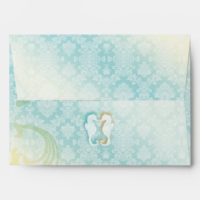 SeaHorse Couple Destination Beach Wedding Envelope (Back (Top Flap))