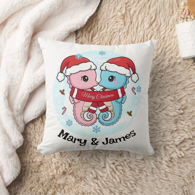 Seahorse Couple Personalized Christmas Pillow (Blanket)