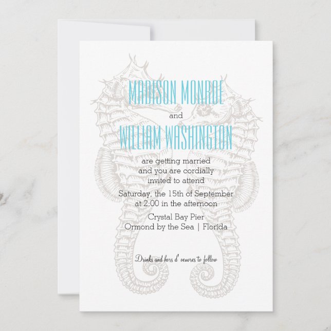Seahorse Couple Summer Beach Wedding Invitation (Front)