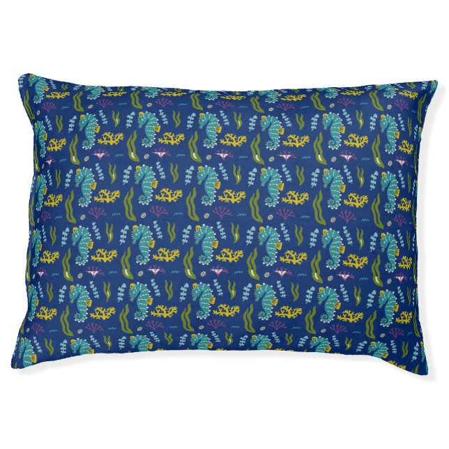 Seahorse Deep Blue Pattern Pet Bed (Front)