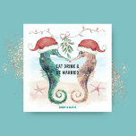 Seahorse Eat Drink Be Married Coastal Christmas Napkins<br><div class="desc">Coastal theme Christmas napkins (for newlywed or engaged couples) feature watercolor seahorses in Santa hats kissing under mistletoe on the beach with an "Eat Drink & Be Married" caption. Perfect for beach theme winter and holiday wedding celebrations and engagement parties. Visit my "Seahorse Coastal Christmas Kiss" collection for coordinating invitations,...</div>