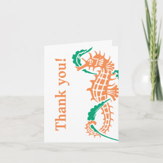 Seahorse emerald, coral wedding Thank You Card