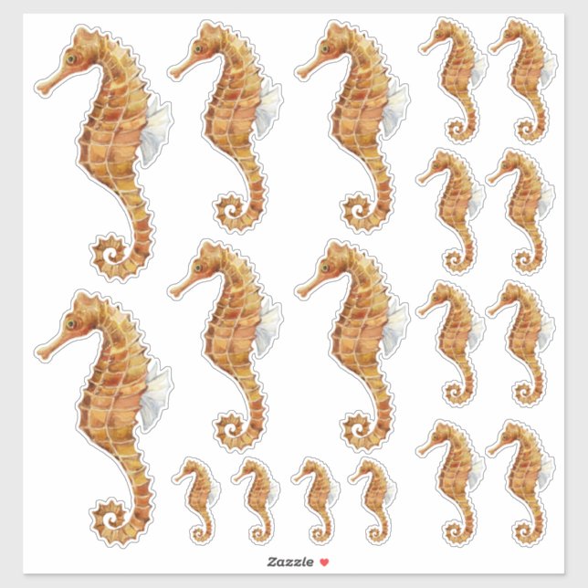 Seahorse Family 18 Watercolor Painted Transparent Sticker (Sheet)