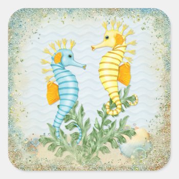 Seahorse Fantasy Square Sticker by Spice at Zazzle