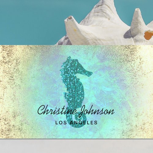 seahorse faux glitter logo business card