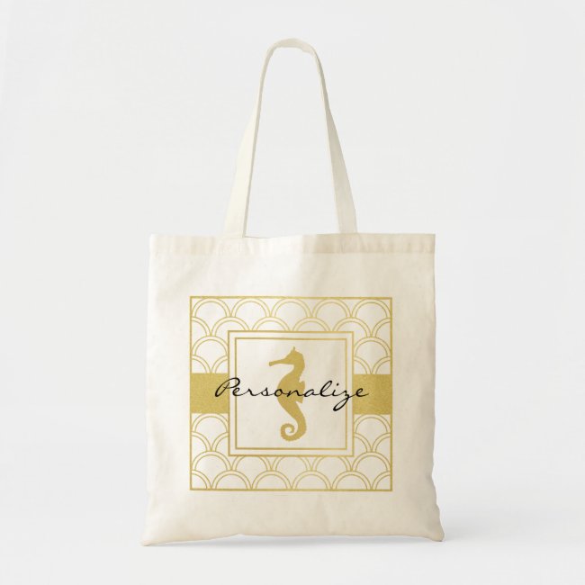 Seahorse Faux Gold Retro Nautical Pattern Modern