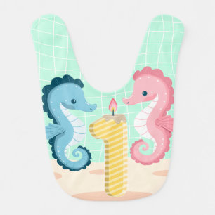 Seahorse first birthday bib