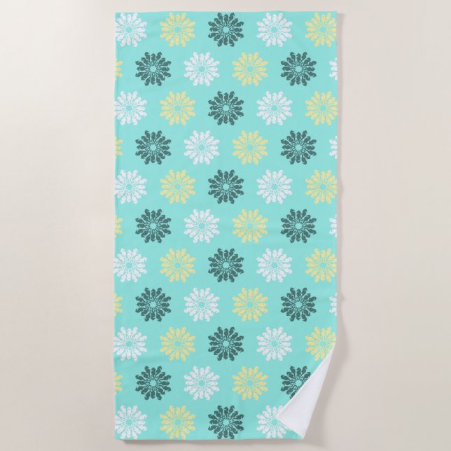 Seahorse Flowers Aqua Beach Towel (Front)