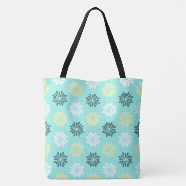 Seahorse Flowers Aqua Tote Bag (Back)