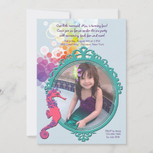 Seahorse Frame Photo Birthday Party Invitation