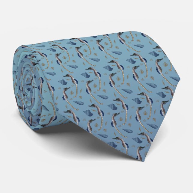 Seahorse Frenzy Double Sided Print Tie (Blue Mix) (Rolled)