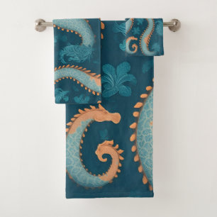 Seahorse Geometric Colorful Personalized Pattern Bath Towel Set