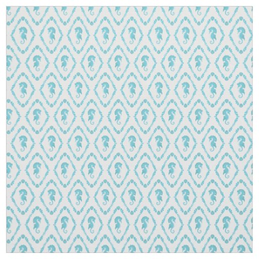 Seahorse Geometric Diamond Blue White Patterned Fabric