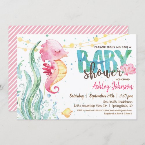 Seahorse Girl Baby Shower invitation