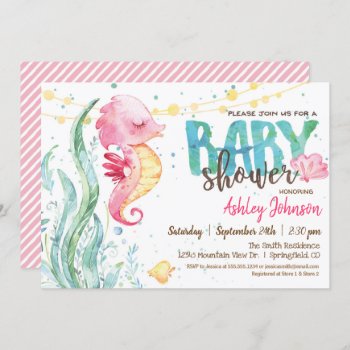 Seahorse  Girl Baby Shower Invitation by Card_Stop at Zazzle