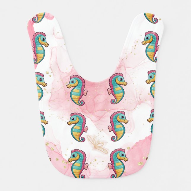 Seahorse Glitters Print  Baby Bib (Front)